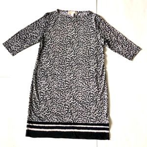 Michael Kors L Black & White Print Dress 3/4 sleeves stretch Excellent Condition